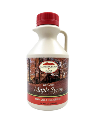 Canadian organic maple syrup in a 500ml HDPE plastic jug, pure maple syrup for everyday use and cooking