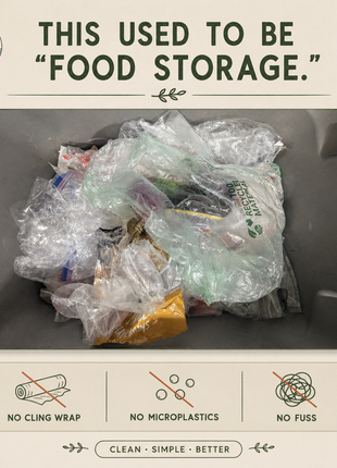 Plastic bags and cling wrap in a bin showing a wasteful alternative to reusable beeswax food wraps.