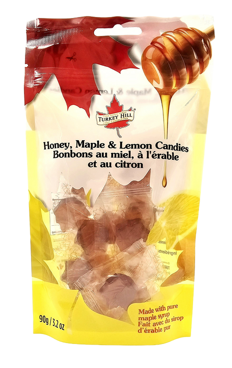 Honey maple lemon candies in a giftable bag, individually wrapped Canadian sweets made with maple syrup, honey, and lemon