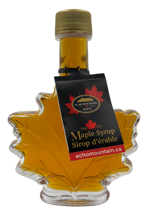 Canadian maple syrup in a maple leaf shaped glass bottle, pure maple syrup gift from Canada