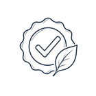 Line art quality badge with checkmark and leaf, representing organic and kosher maple options.