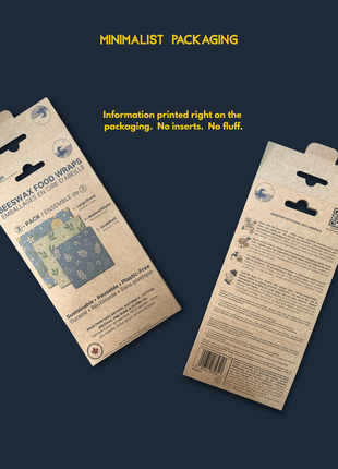Minimalist LOONMOON beeswax wrap packaging with information printed directly on recycled kraft paper