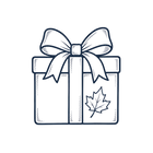 Line art gift box with a maple leaf, representing giftable Canadian maple treats.