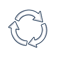 Navy line art icon with three circular arrows representing reusable beeswax food wraps.