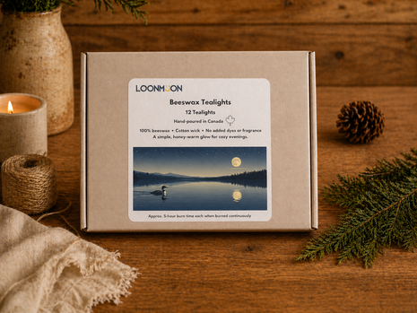 LOONMOON 100% beeswax tealights in a closed kraft box, 12 pack